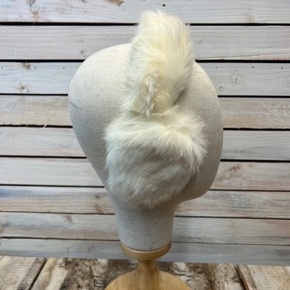 Vintage‎ White Fur Earmuffs Winter Coquette Y2K Soft Plush Ivory - Picture 5 of 8